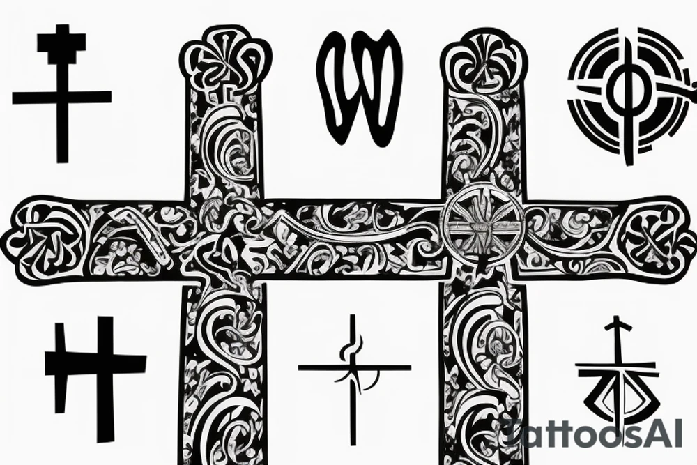 Religious cross, word “familia” solid background tattoo idea Religious cross, word “familia” solid background tattoo idea