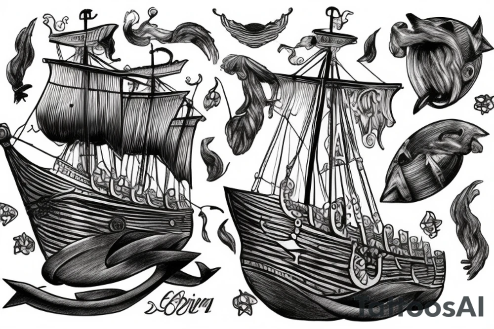 Viking Ship in a storm tattoo idea