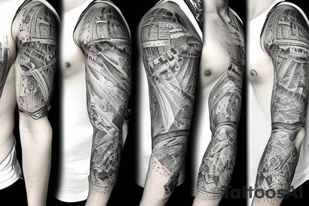 Ship at sea full sleeve tattoo idea