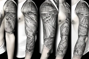 Ship at sea full sleeve tattoo idea