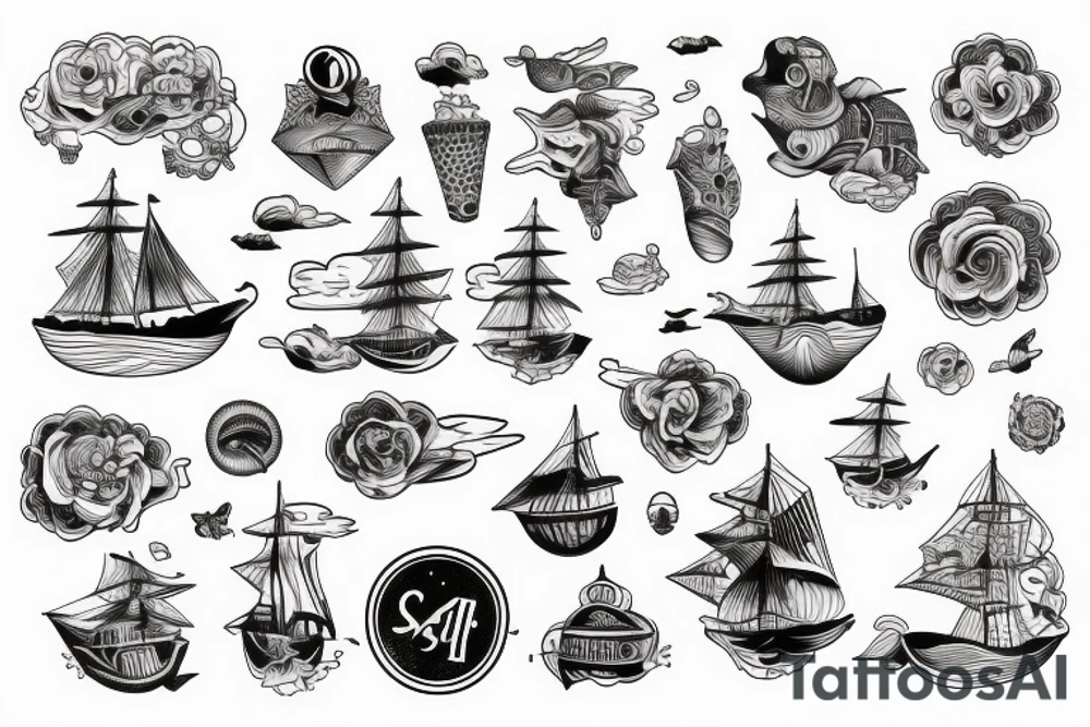 Ship at sea full sleeve tattoo idea