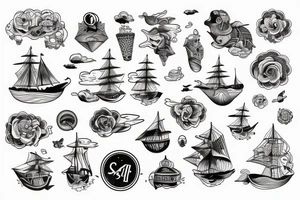 Ship at sea full sleeve tattoo idea