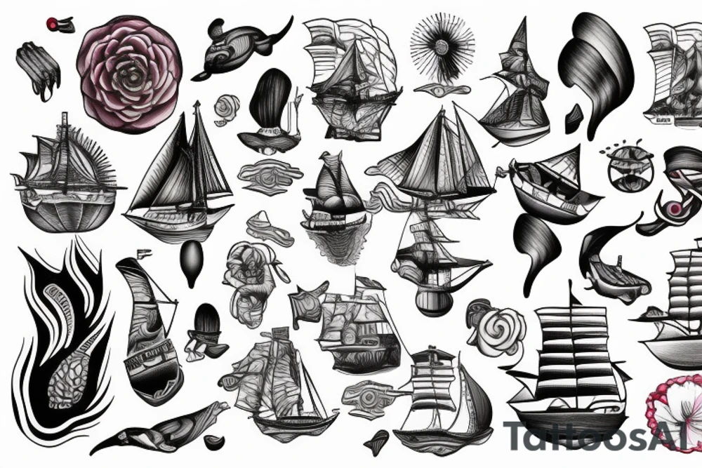 Ship at sea full sleeve tattoo idea