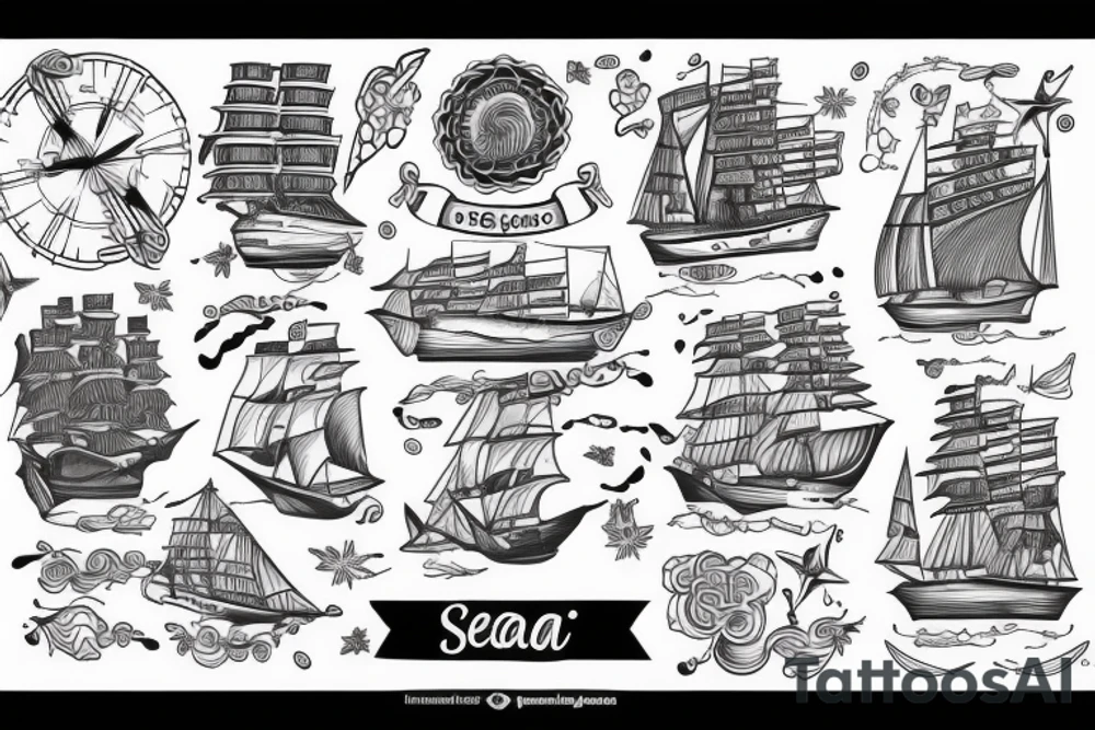 Ship at sea full sleeve tattoo idea