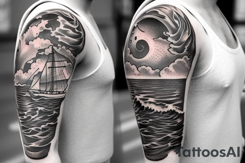 Ship at sea full sleeve tattoo idea