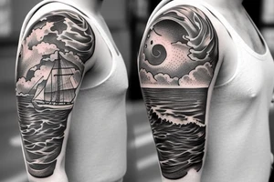 Ship at sea full sleeve tattoo idea
