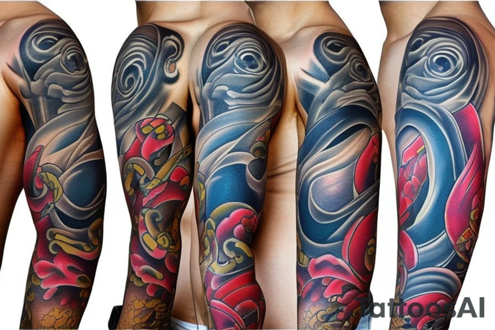 Ship at sea full sleeve tattoo idea