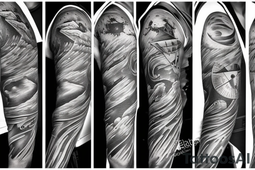 Ship at sea full sleeve tattoo idea