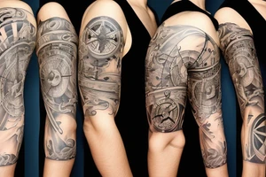 Ship at sea and compass full sleeve tattoo idea