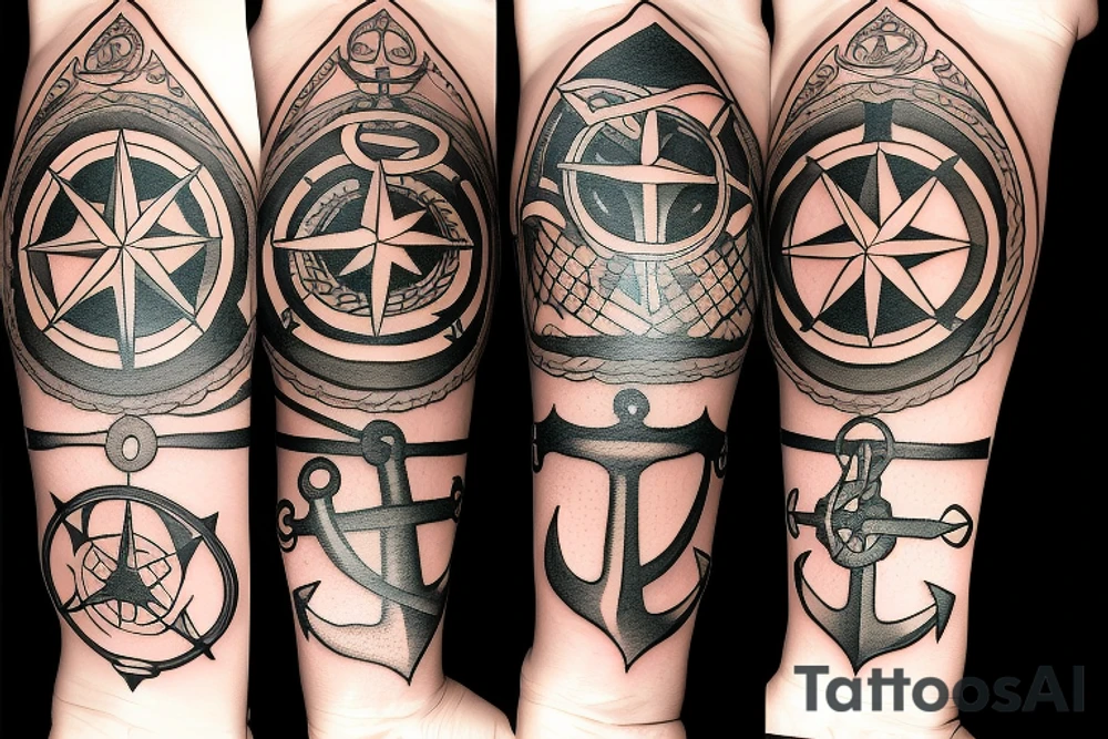 Compass and anchor tattoo idea