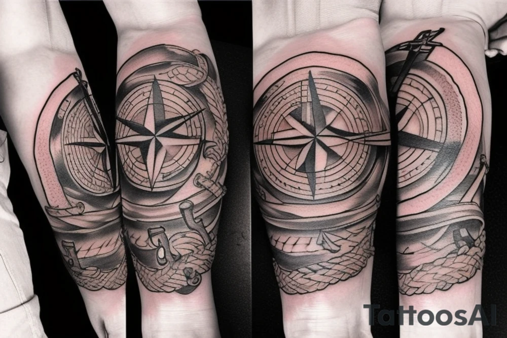 Compass and anchor tattoo idea