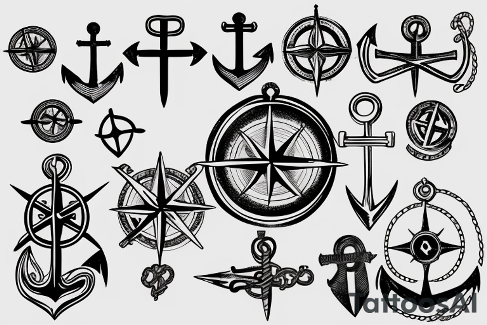 Compass and anchor tattoo idea