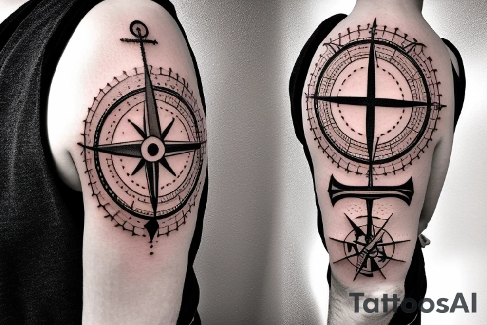 Compass and anchor tattoo idea
