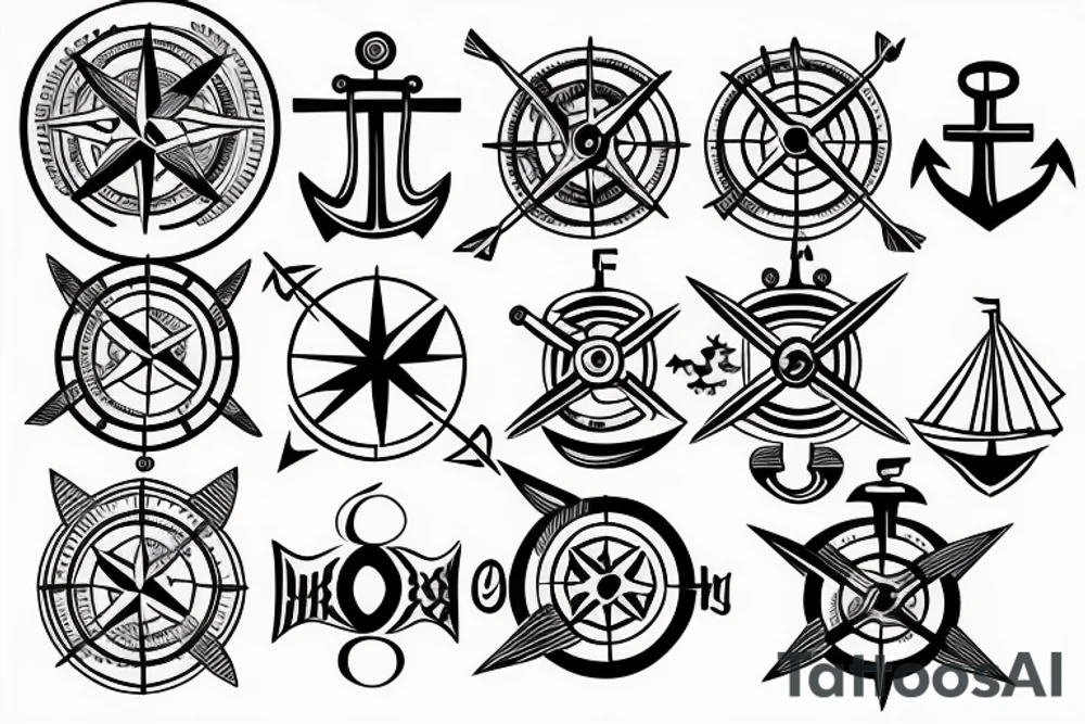 Compass and large anchor tattoo idea