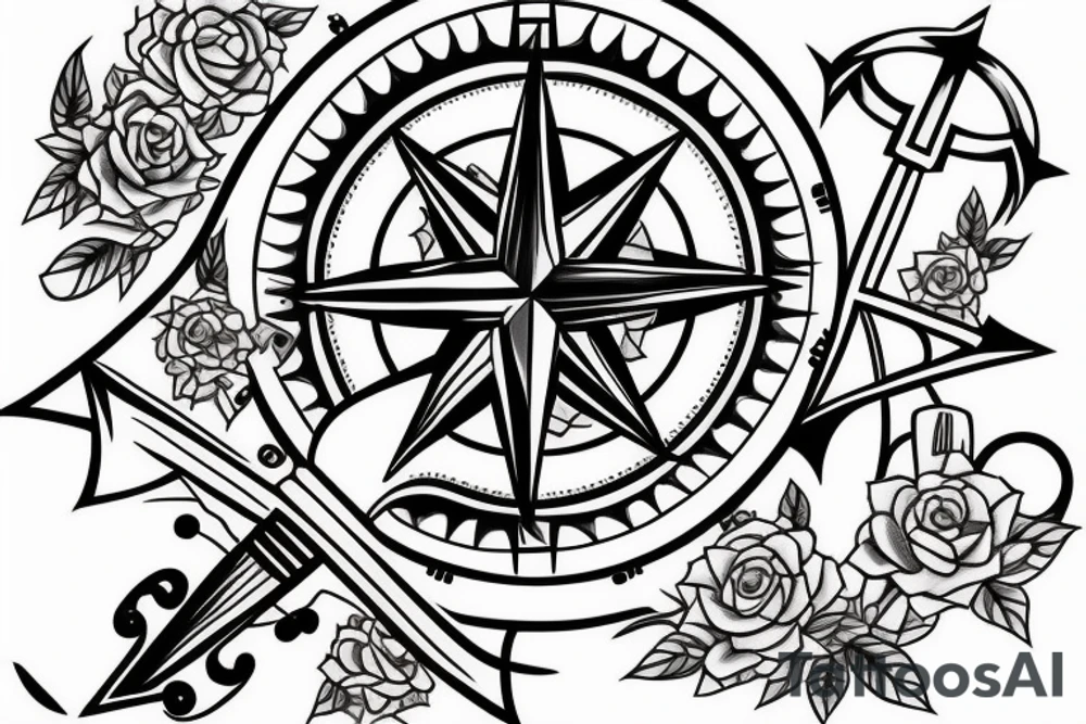 Compass and large anchor tattoo idea