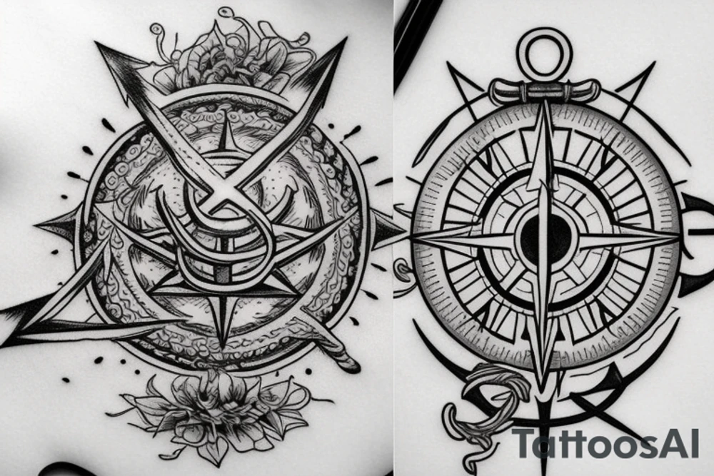 Compass and anchor tattoo idea