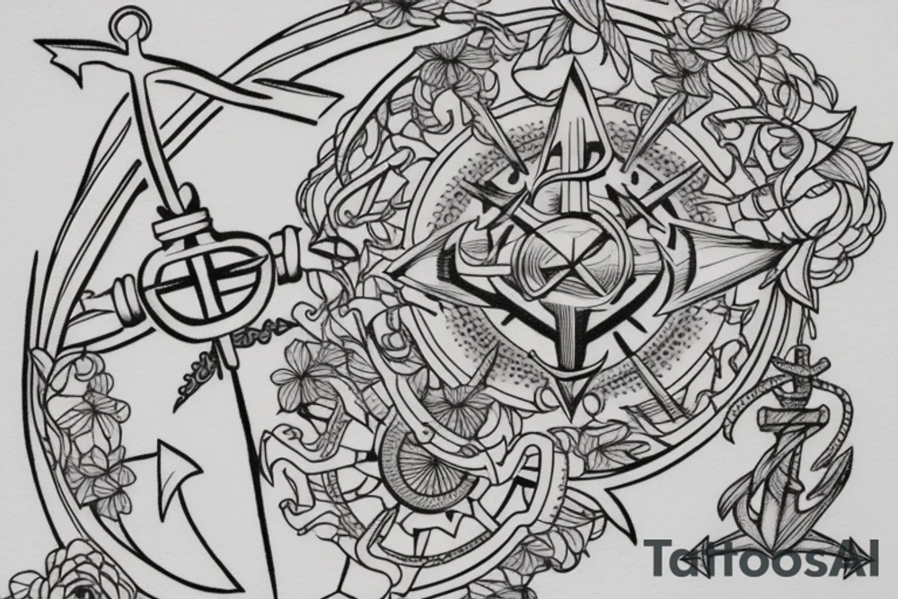 Compass and anchor tattoo idea