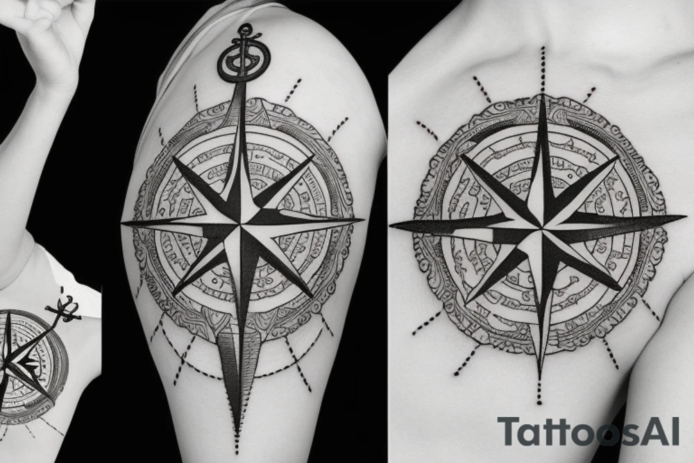 Compass and anchor tattoo idea
