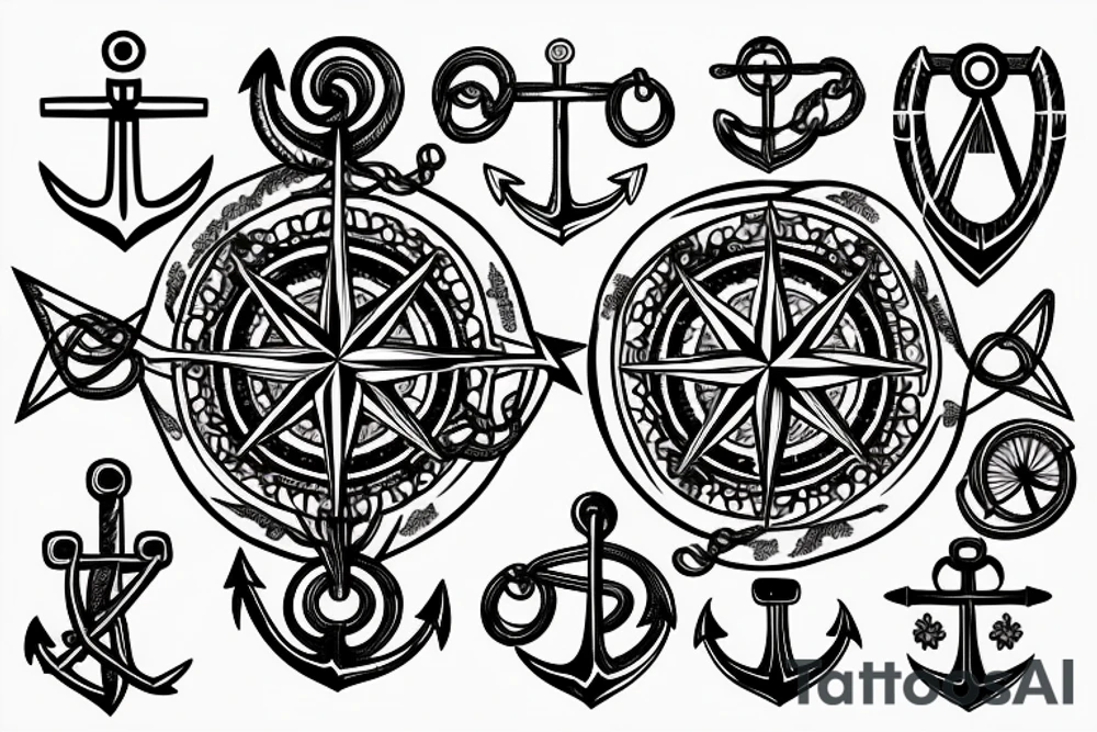 Compass and anchor tattoo idea