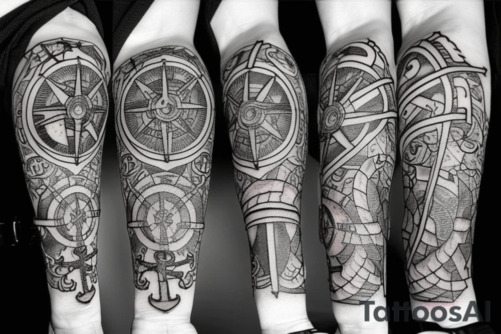 Compass and anchor and sword tattoo idea