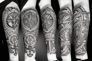 Compass and anchor and sword tattoo idea