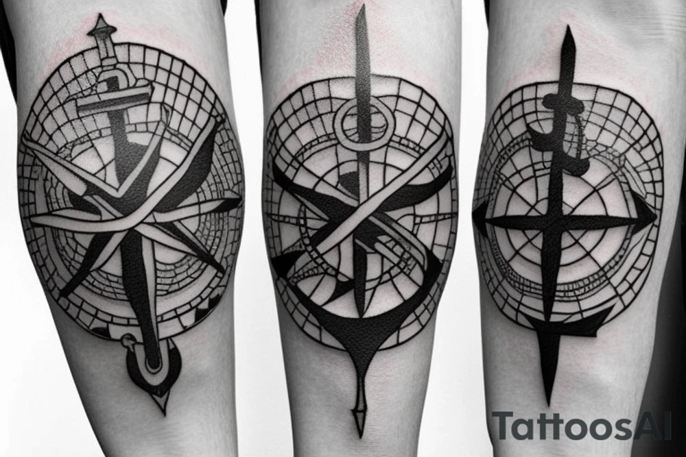 Compass and anchor and sword tattoo idea