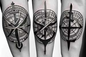 Compass and anchor and sword tattoo idea