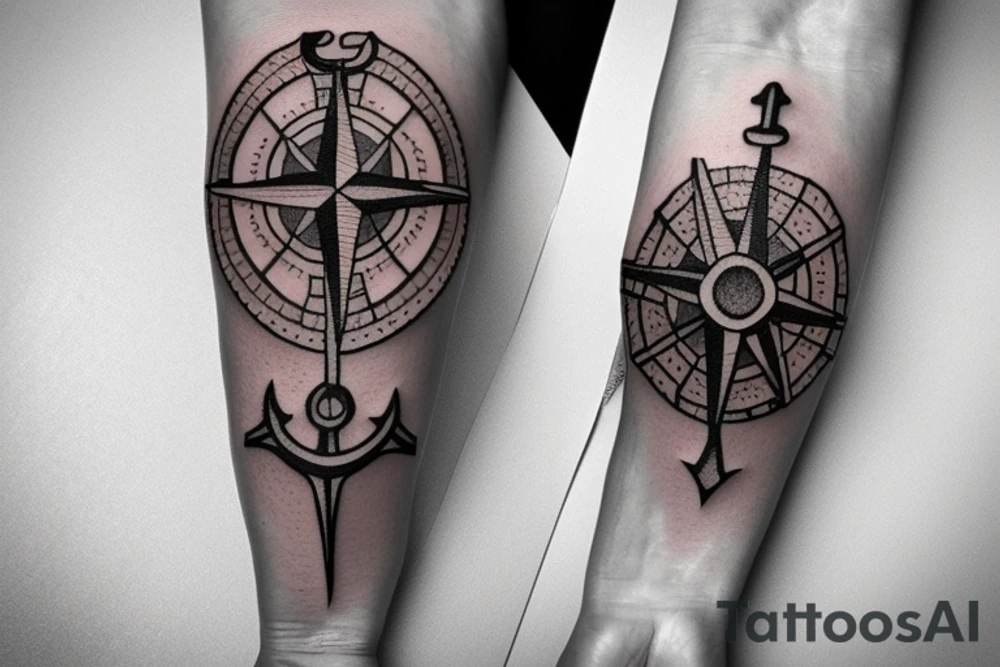 Compass and anchor and sword tattoo idea