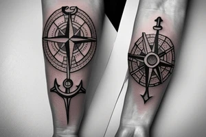 Compass and anchor and sword tattoo idea