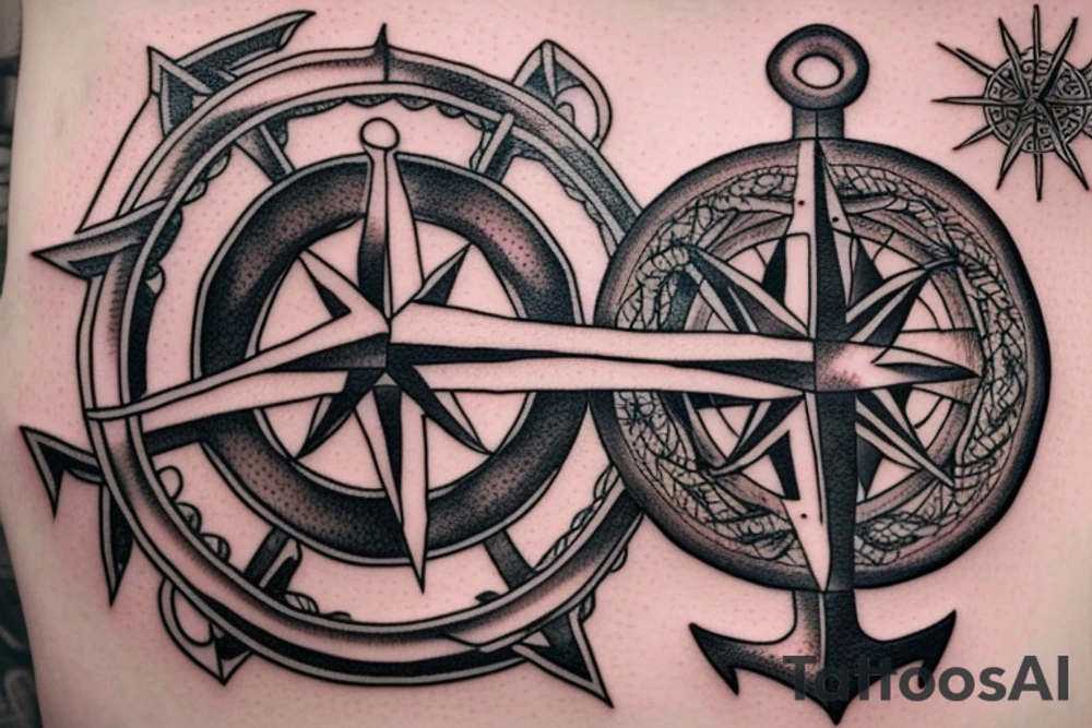 Compass and anchor and sword tattoo idea
