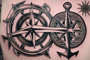 Compass and anchor and sword tattoo idea