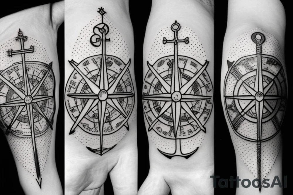 Compass and anchor and sword tattoo idea