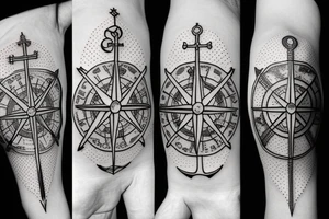 Compass and anchor and sword tattoo idea