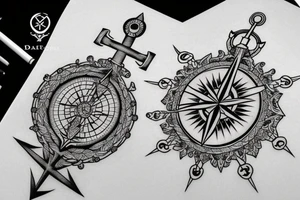 Compass and anchor and sword tattoo idea