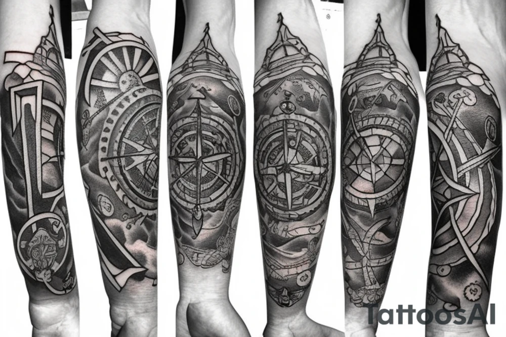 Compass and anchor and sword tattoo idea
