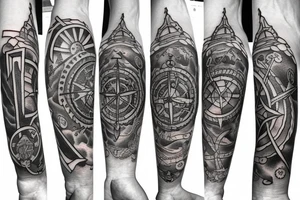 Compass and anchor and sword tattoo idea
