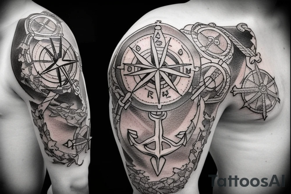 Compass and anchor and sword tattoo idea
