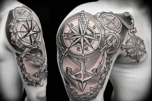 Compass and anchor and sword tattoo idea
