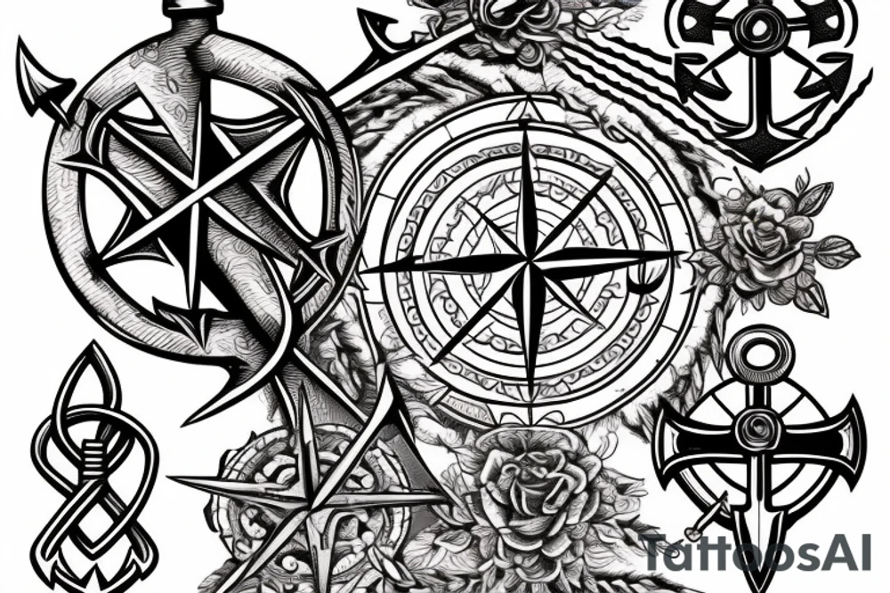 Compass and anchor and sword tattoo idea