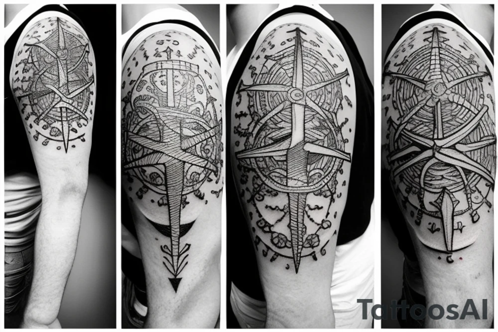 Compass and anchor and sword tattoo idea