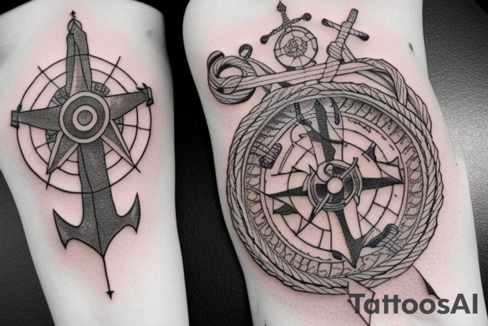 Compass and anchor and sword tattoo idea