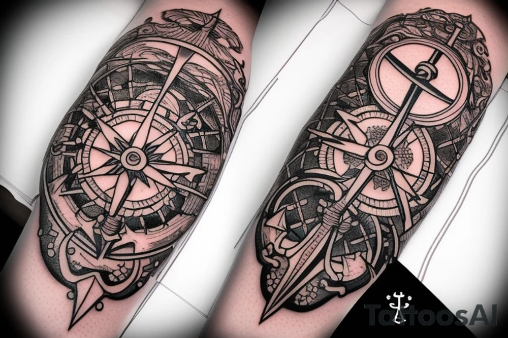 Compass and anchor and sword tattoo idea