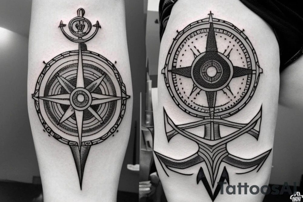 Compass and anchor and sword tattoo idea