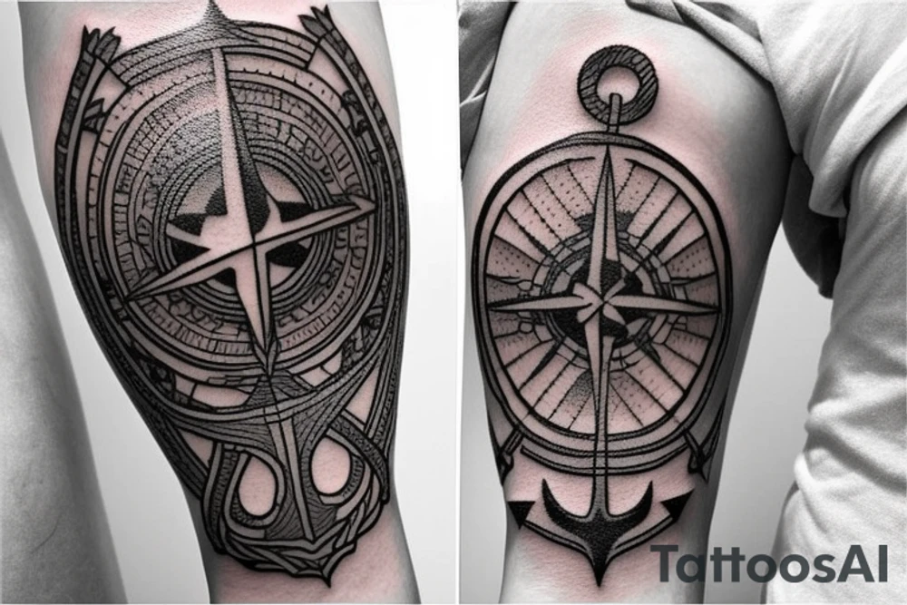 Compass and anchor and sword tattoo idea