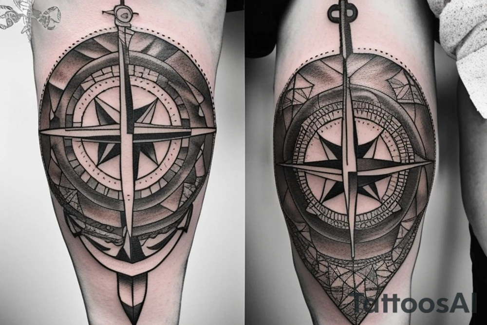 Compass and anchor and sword tattoo idea