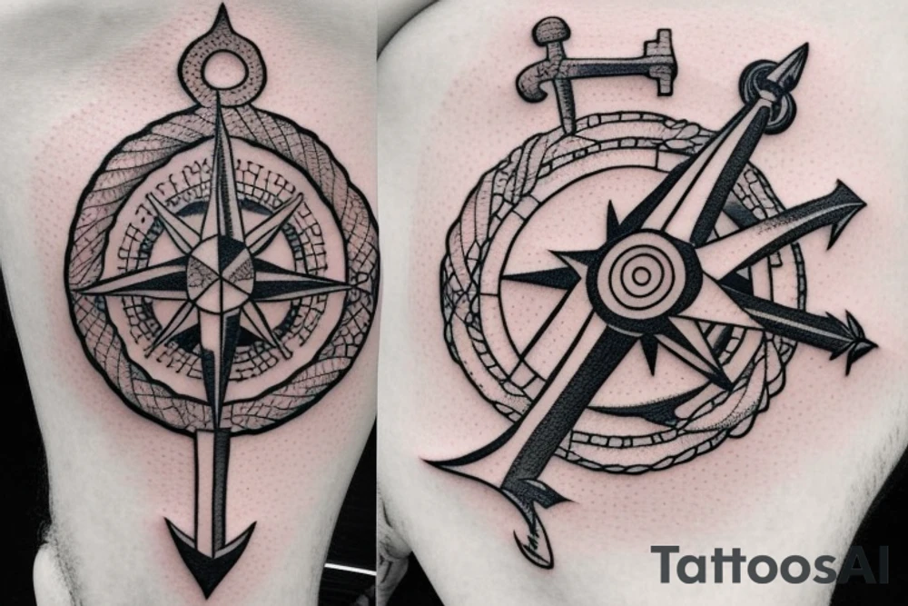 Compass and anchor and sword tattoo idea