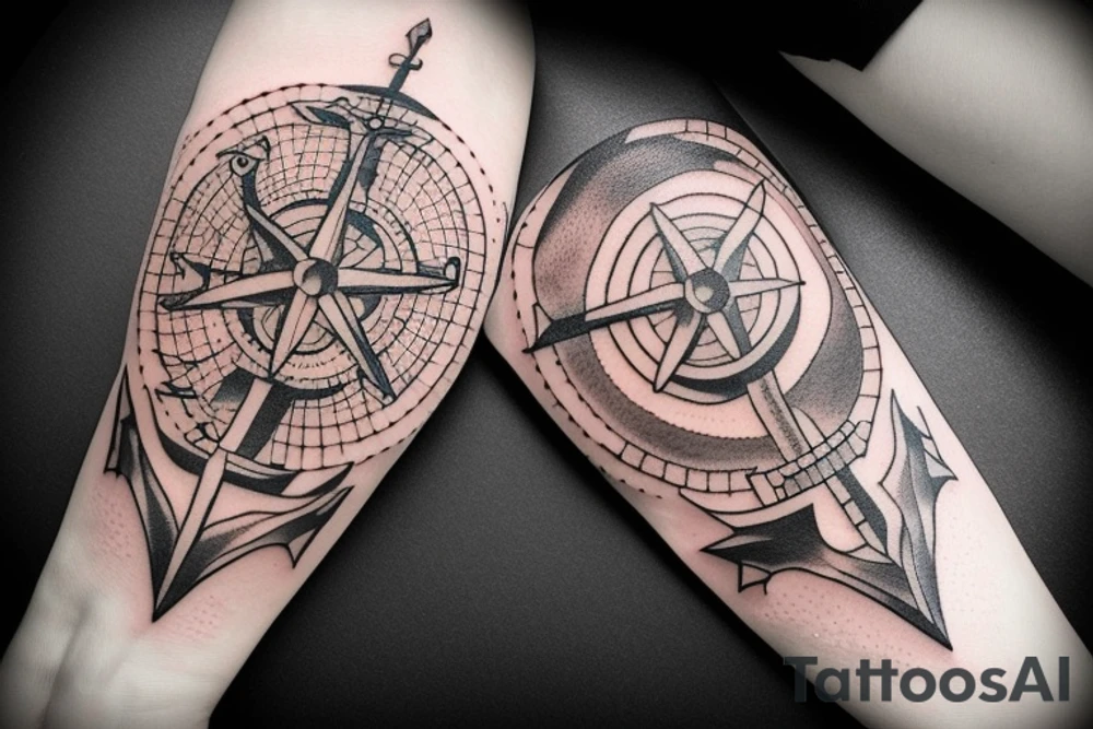 Compass and anchor and sword tattoo idea