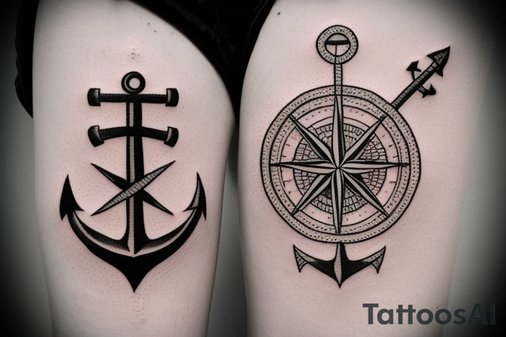 Compass and anchor and sword tattoo idea