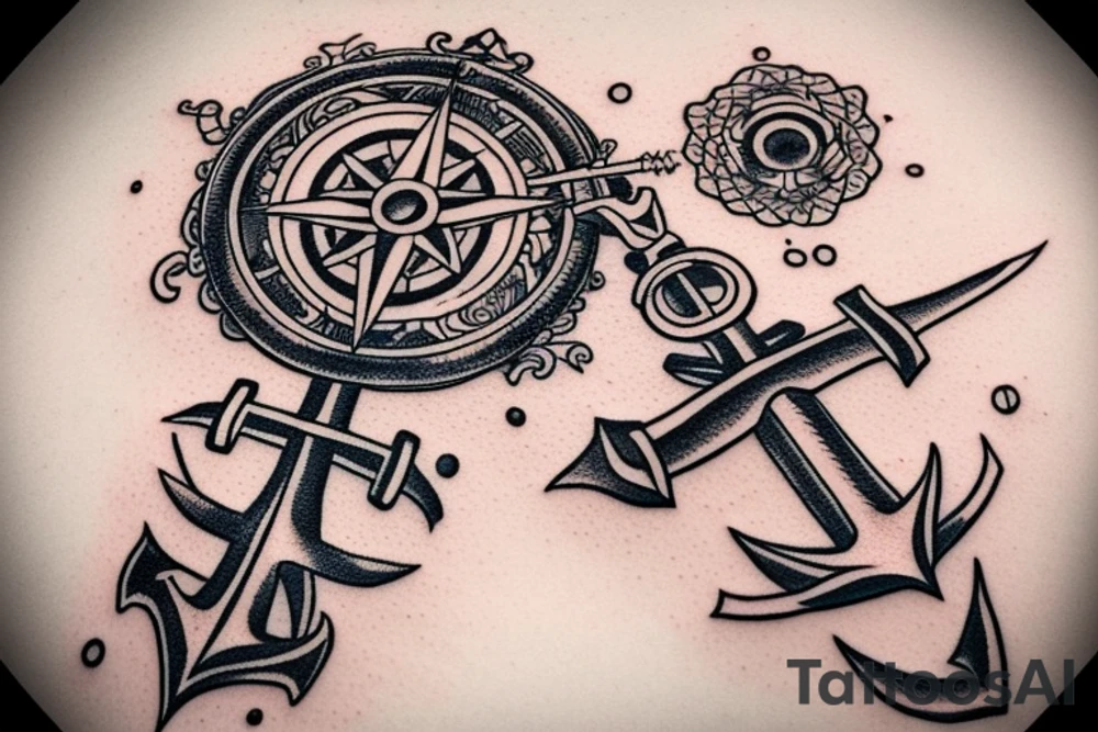 Compass and anchor and sword tattoo idea