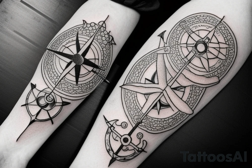 Compass and anchor and sword tattoo idea